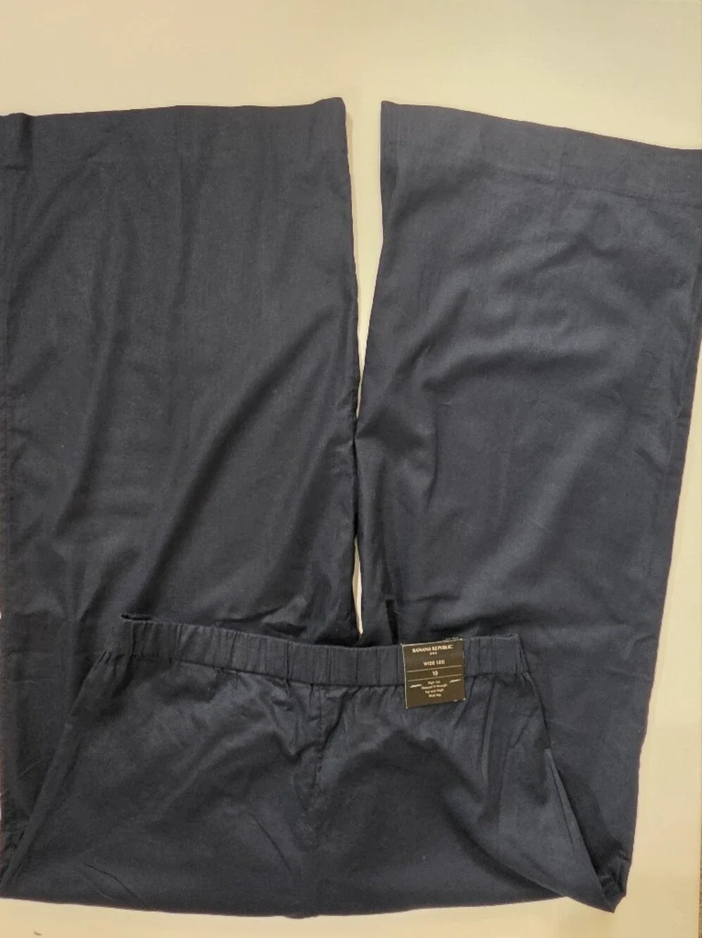 NWT Banana Republic Linen Blend Wide Leg High Rise Pants Womens Sz 10 Navy Blue